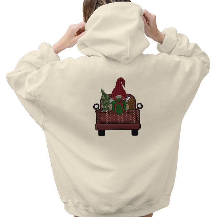Christmas Gnomes Red Truck V2 Aesthetic Words Graphic Back Print Hoodie Gift For Teen Girls