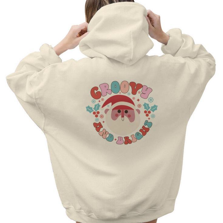 Christmas Groovy And Bright V2 Aesthetic Words Graphic Back Print Hoodie Gift For Teen Girls