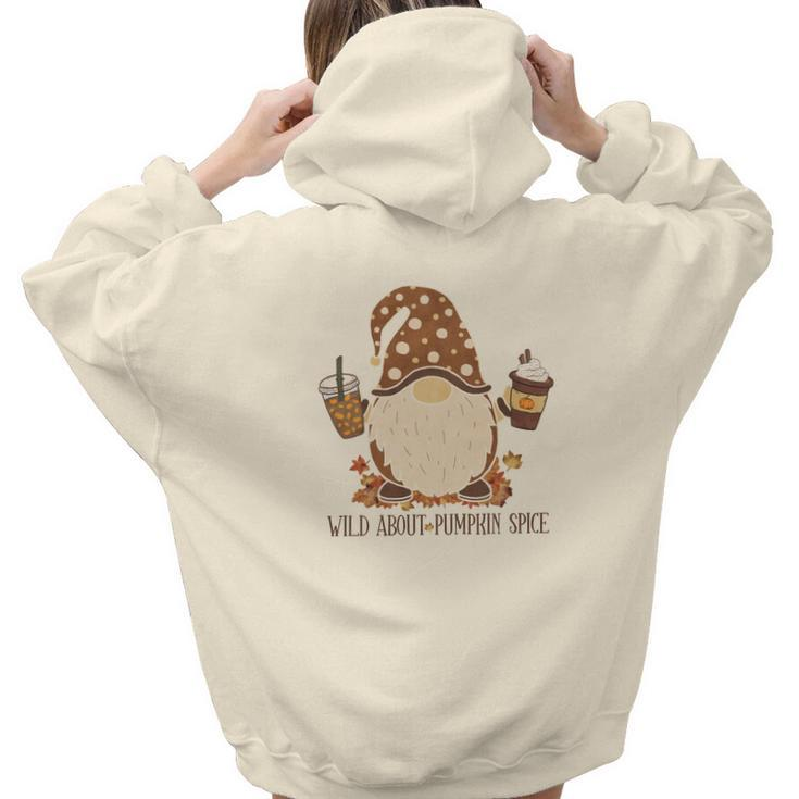 Fall Funny Gnome Wild About Pumpkin Spice Aesthetic Words Graphic Back Print Hoodie Gift For Teen Girls