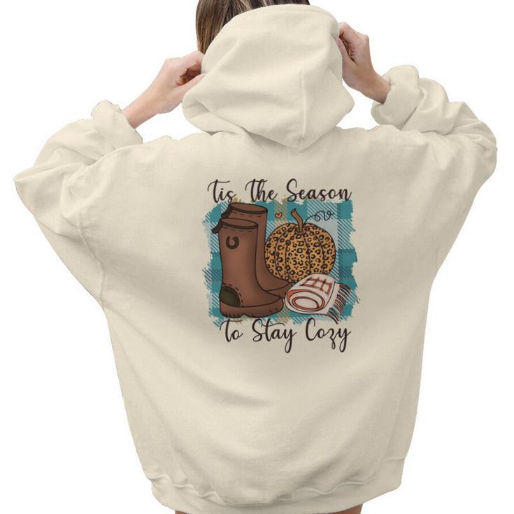 Funny Fall Tis The Season To Stay Cozy Aesthetic Words Graphic Back Print Hoodie Gift For Teen Girls