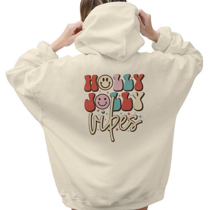 Holly Jolly Vibes Christmas Gifts Aesthetic Words Graphic Back Print Hoodie Gift For Teen Girls