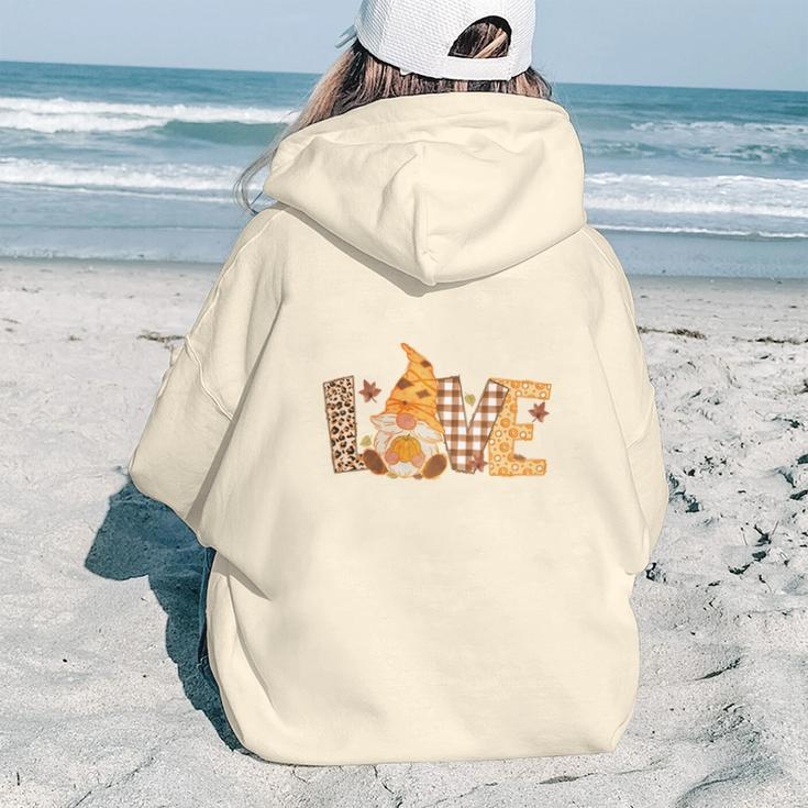 Fall Gnomes Love Thanksgiving Aesthetic Words Graphic Back Print Hoodie Gift For Teen Girls