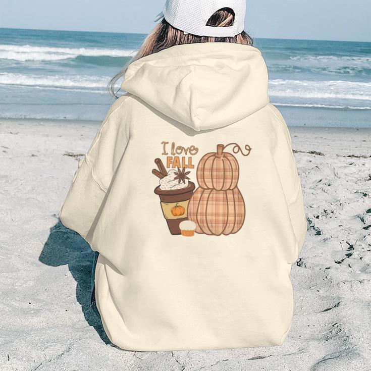Fall I Love Fall Pumpkin Autumn Aesthetic Words Graphic Back Print Hoodie Gift For Teen Girls