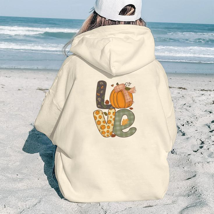 Fall Love Gift For Autumn Lovers Aesthetic Words Graphic Back Print Hoodie Gift For Teen Girls