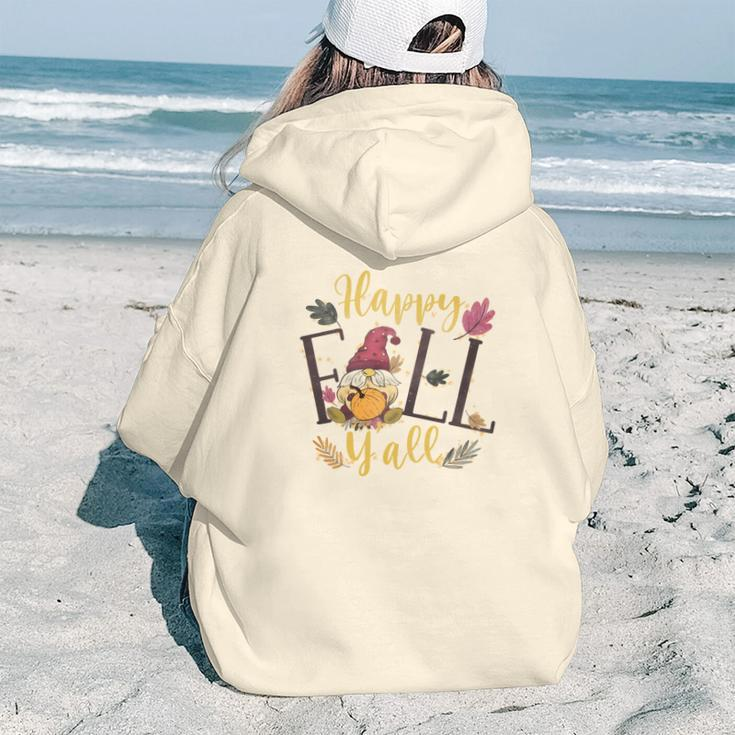 Funny Fall Gnomes Happy Fall Yall Aesthetic Words Graphic Back Print Hoodie Gift For Teen Girls