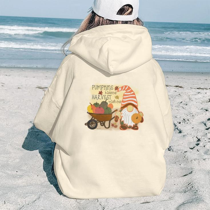 Funny Fall Gnomes Pumpkin Kisses And Harvest Wishes Aesthetic Words Graphic Back Print Hoodie Gift For Teen Girls
