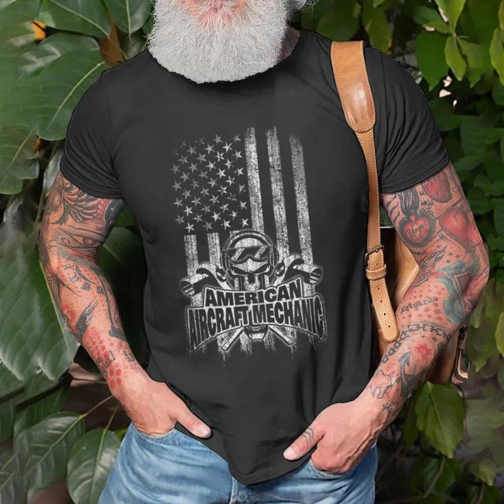 Aircraft Mechanic American Flag Skull And Ratchets Old Men T-shirt Gifts for Old Men