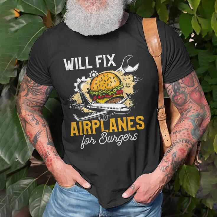 Aircraft Mechanic Funny Fix Airplanes Burger Gift Old Men T-shirt Gifts for Old Men