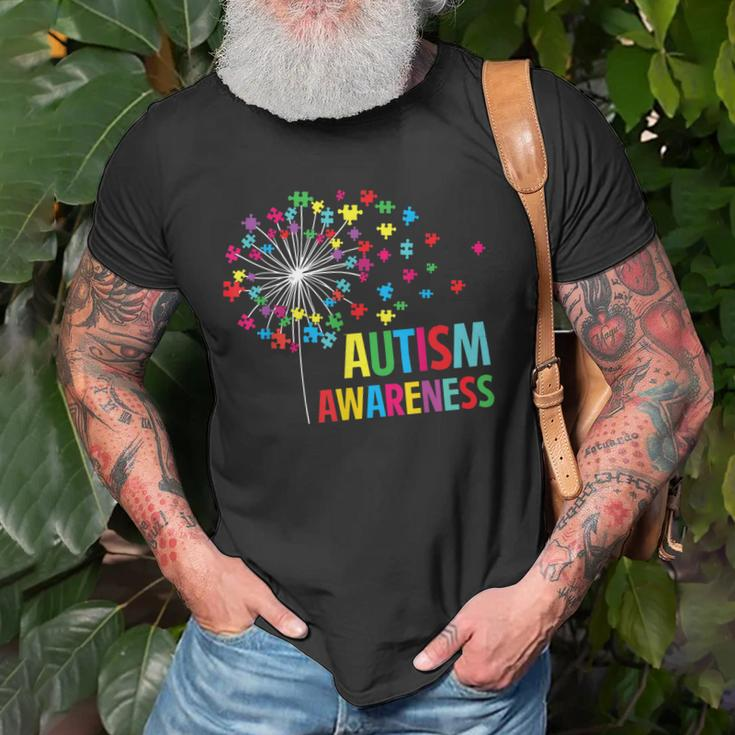 Autism Awareness Dandelion Puzzle Piece Dad Mom Autistic Old Men T-shirt Gifts for Old Men