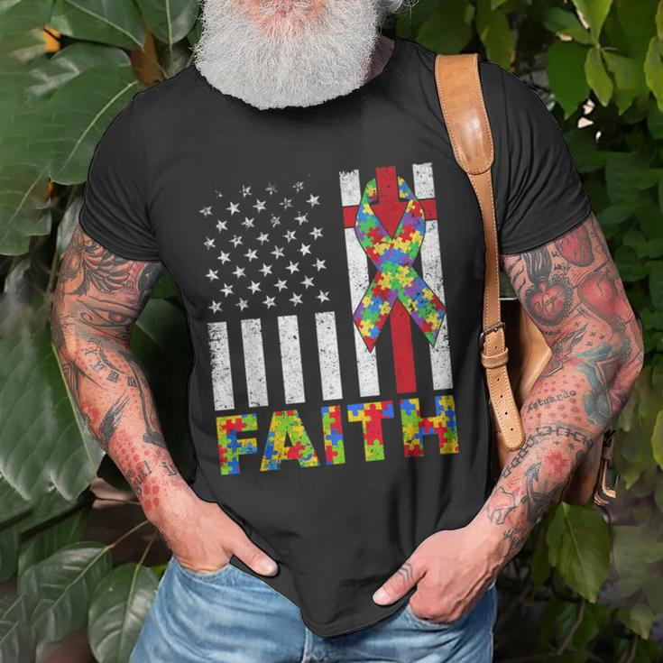 Autism Awareness Faith Cross Autistic Usa Flag For Dad Mens Old Men T-shirt Gifts for Old Men