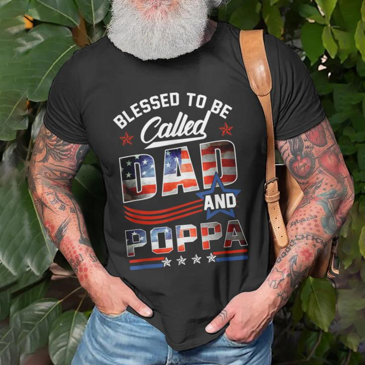 Blessed To Be Called Dad And Poppa Fathers Day America Flag Gift For Mens Old Men T-shirt Gifts for Old Men