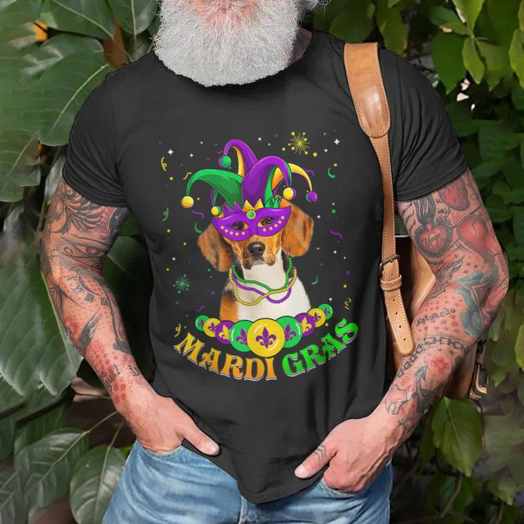 Cute Mardi Gras Beagle Dog Dad Dog Mom Mask Beads Old Men T-shirt Gifts for Old Men