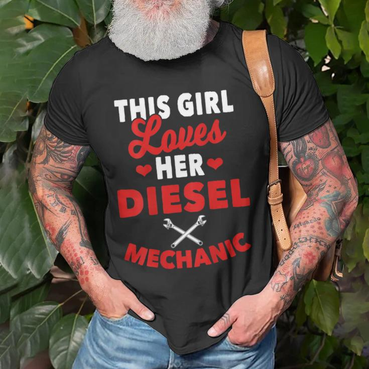 Diesel Mechanic Gifts Wife Girlfriend Design On Back Old Men T-shirt Gifts for Old Men