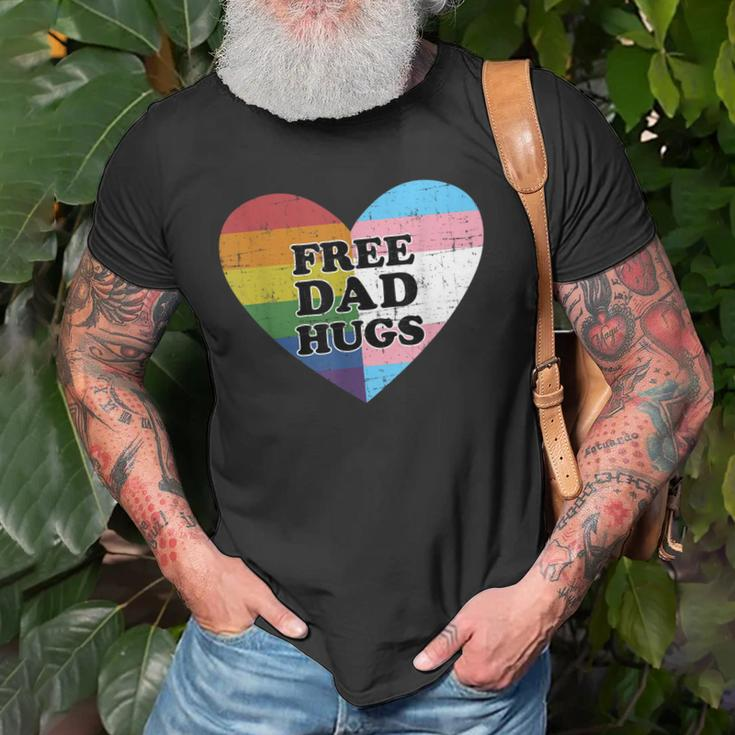 Free Dad Hugs With Rainbow And Transgender Flag Heart Gift For Mens Old Men T-shirt Gifts for Old Men