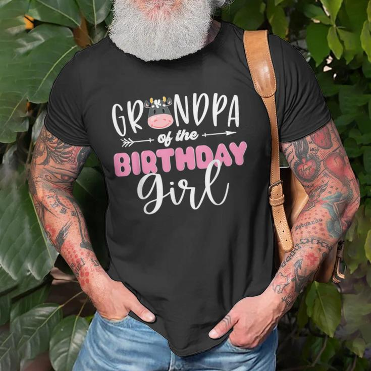 Grandpa Of The Birthday Girl Cow Themed Cow Print Papa Gift For Mens Old Men T-shirt Gifts for Old Men