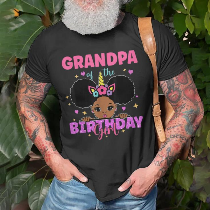 Grandpa Of The Birthday Girl Melanin Afro Unicorn Princess Old Men T-shirt Gifts for Old Men
