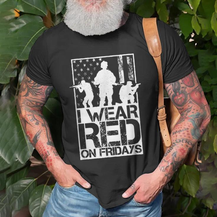 I Wear Red On Fridays Us Flag Military Army Old Men T-shirt Gifts for Old Men