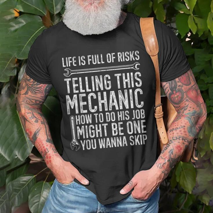 Life Is Full Of Risk Funny Auto Garage Car Mechanic Wrench Old Men T-shirt Gifts for Old Men