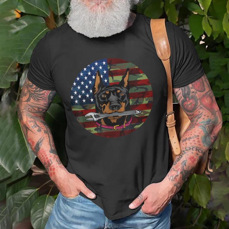 Mechanic Doberman American Flag Camouflage Army Dobie Camo Old Men T-shirt Gifts for Old Men