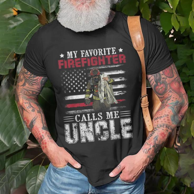 My Favorite Firefighter Calls Me Uncle American Flag Gift Old Men T-shirt Gifts for Old Men