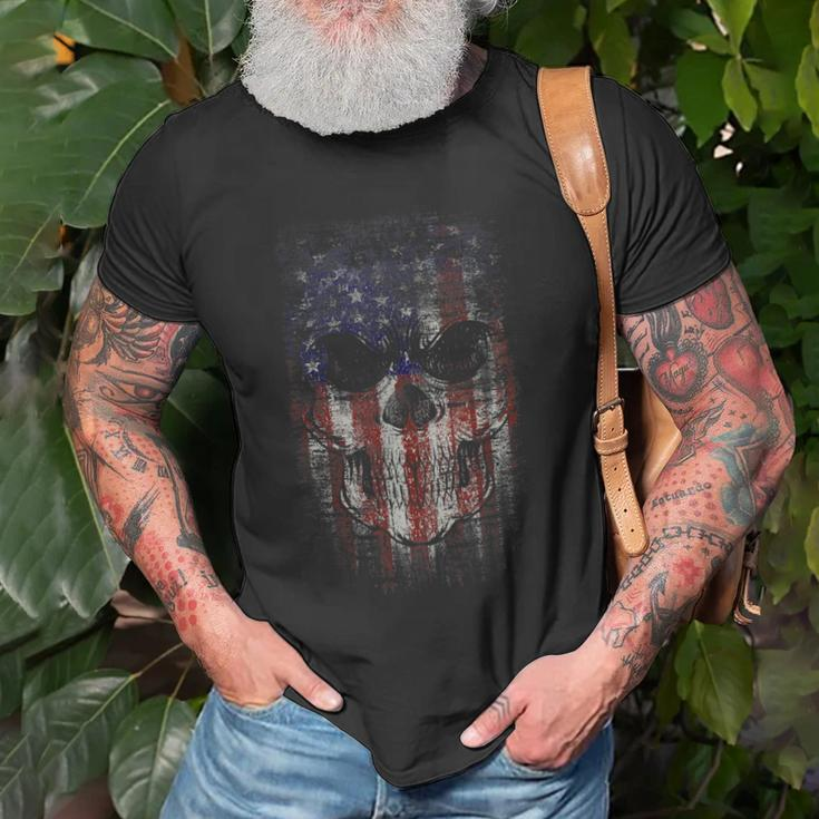 Patriotic Military American Flag Skull Gift Old Men T-shirt Gifts for Old Men