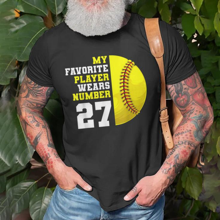 Softball Mom Dad My Favorite Player Wears Number 27 Old Men T-shirt Gifts for Old Men