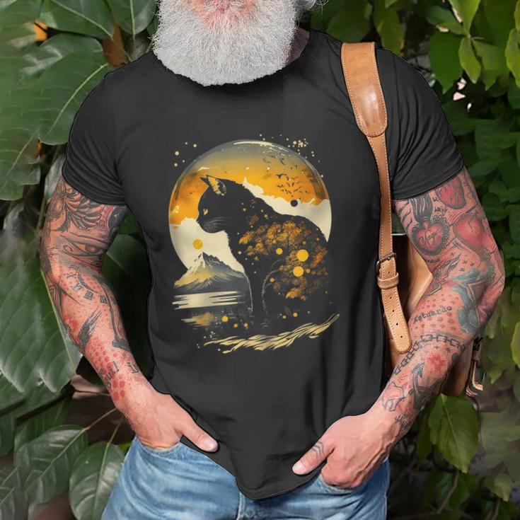 The Moon The Night & Black Cat Love Cat Mom Cat Dad Vintage Old Men T-shirt Gifts for Old Men