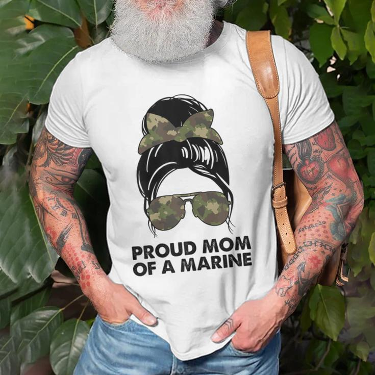 Proud Mom Of A Marine Messy Bun Camouflage Military Women Gift For Womens Old Men T-shirt Gifts for Old Men