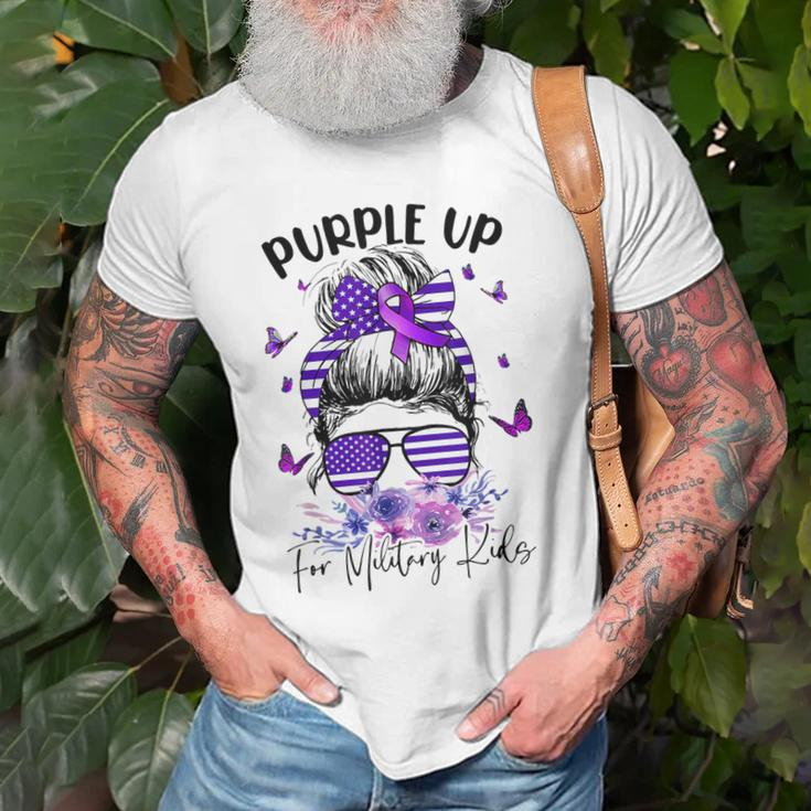 Purple Up For Military Kids Child Month Messy Bun Floral Old Men T-shirt Gifts for Old Men