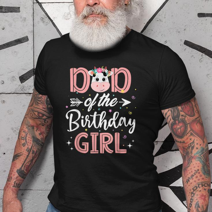 Dad Of The Birthday Girl Cow Farm Birthday Party Daddy Papa Old Men T-shirt
