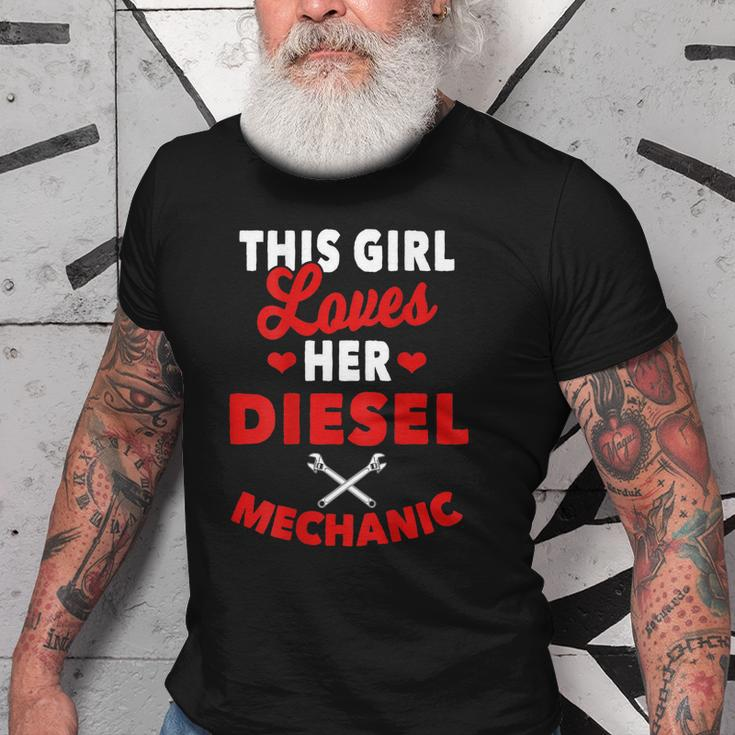 Diesel Mechanic Gifts Wife Girlfriend Design On Back Old Men T-shirt
