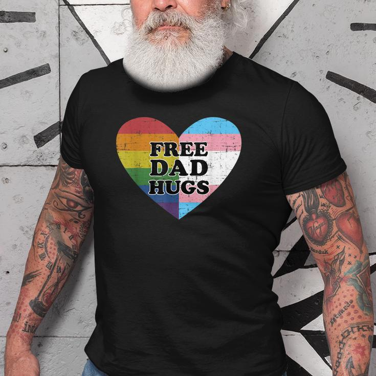 Free Dad Hugs With Rainbow And Transgender Flag Heart Gift For Mens Old Men T-shirt