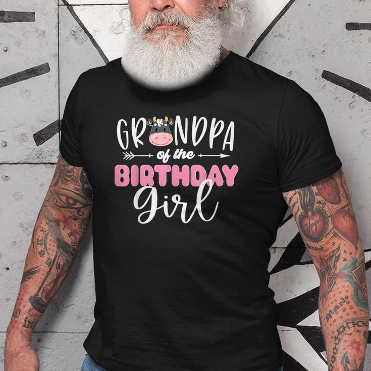 Grandpa Of The Birthday Girl Cow Themed Cow Print Papa Gift For Mens Old Men T-shirt