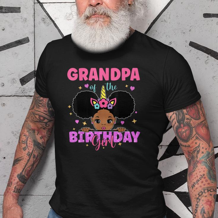 Grandpa Of The Birthday Girl Melanin Afro Unicorn Princess Old Men T-shirt