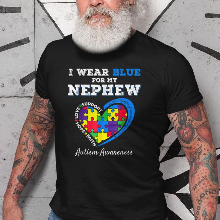 I Wear Blue For My Nephew Autism Awareness Uncle Aunt Puzzle Old Men T-shirt