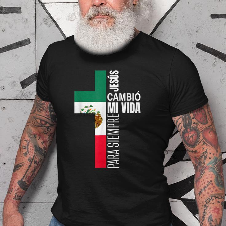 Jesus Christian Spanish Gifts Dad Fathers Day Mexican Flag Old Men T-shirt