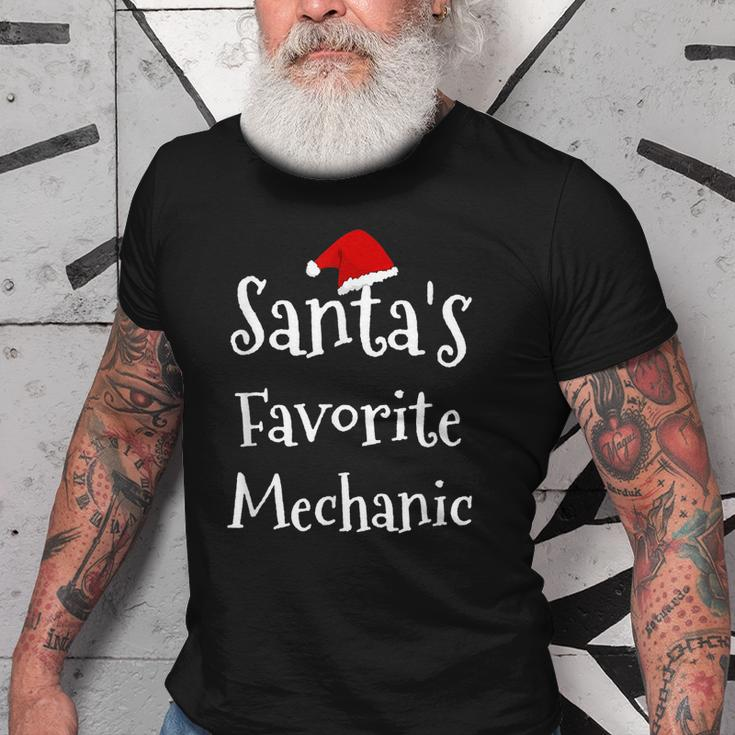 Mechanic Santas Favorite Job Christmas Santa Claus Hat Old Men T-shirt