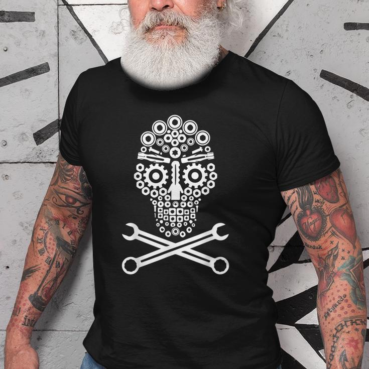 Mechanical Engineer Skull Mechanic Lazy Costume Gift Old Men T-shirt