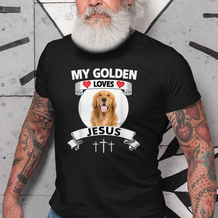 My Golden Retriever Loves Jesus Christian Family Dog Mom Dad Old Men T-shirt