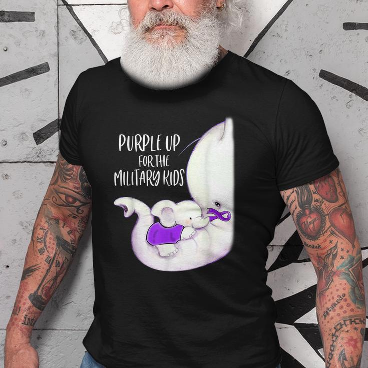 Purple Up For The Military Kids Month Funny Elephant Ribbon Old Men T-shirt