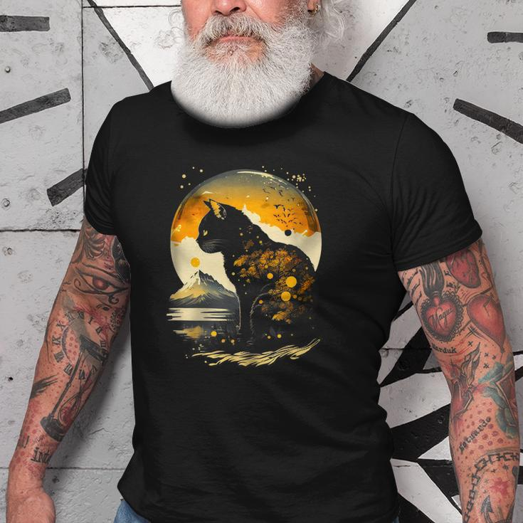 The Moon The Night & Black Cat Love Cat Mom Cat Dad Vintage Old Men T-shirt
