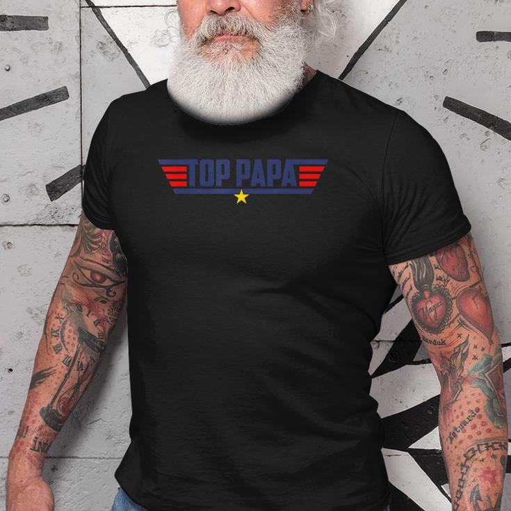 Top Papa Personalized Funny 80S Dad Humor Movie Gun Gift For Mens Old Men T-shirt