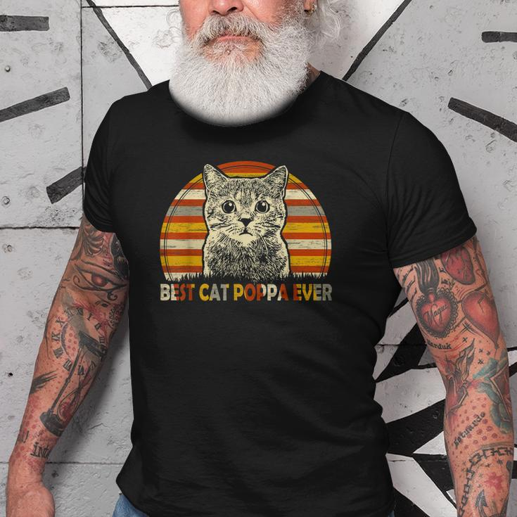 Vintage Best Cat Poppa Ever Fathers Day Christmas Gifts Old Men T-shirt