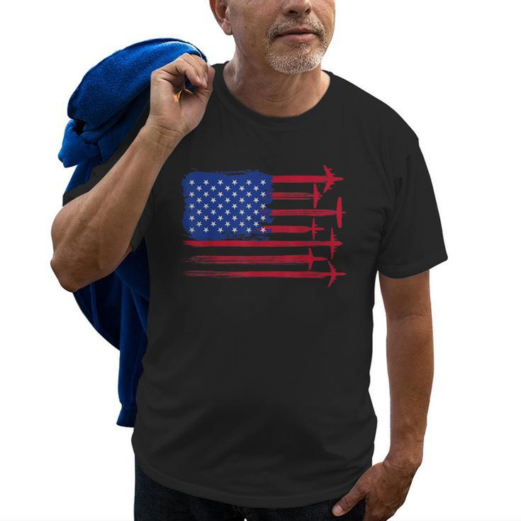 Aircraft American Flag Airplane Pilot 4Th Of July Aviation Old Men T-shirt