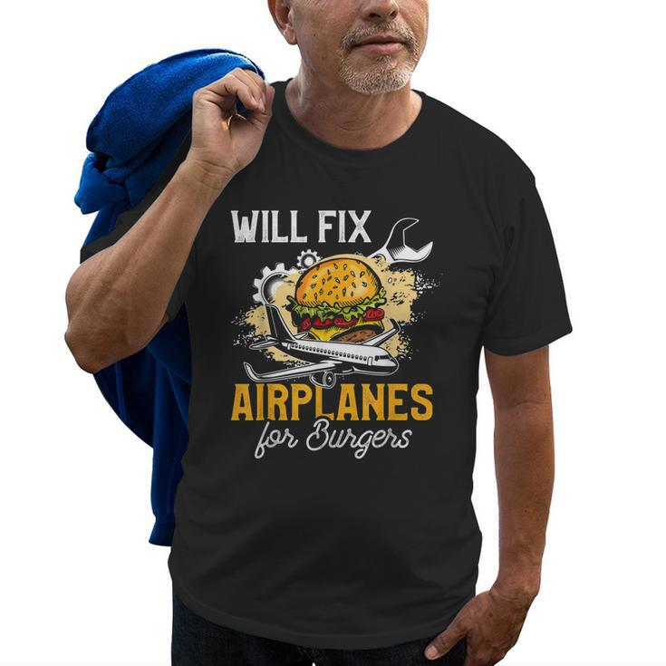 Aircraft Mechanic  Funny Fix Airplanes Burger Gift Old Men T-shirt
