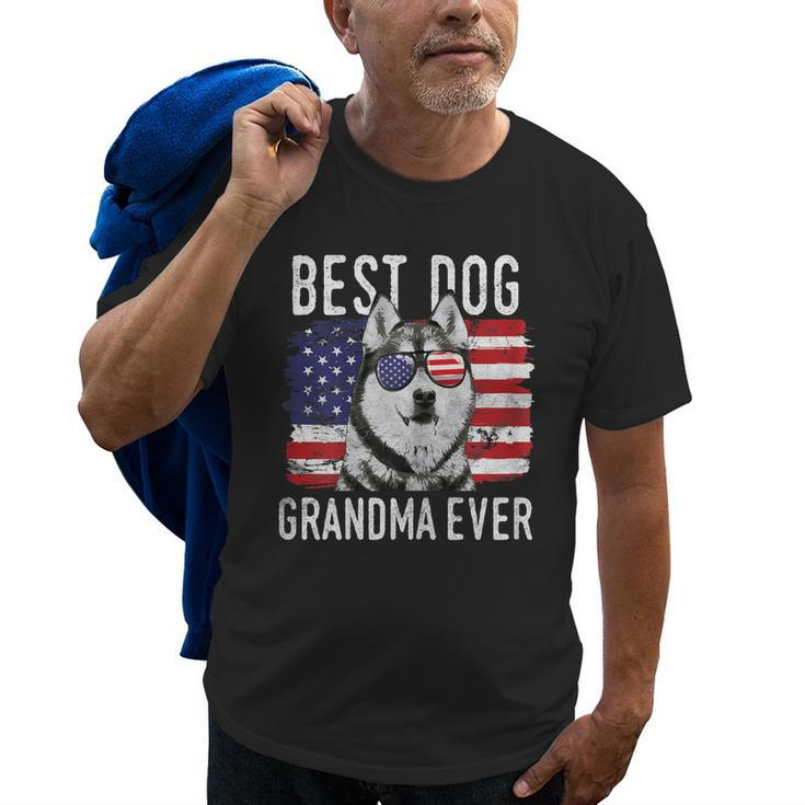 American Flag Best Dog Grandma Ever Siberian Husky Usa Gift For Womens Old Men T-shirt