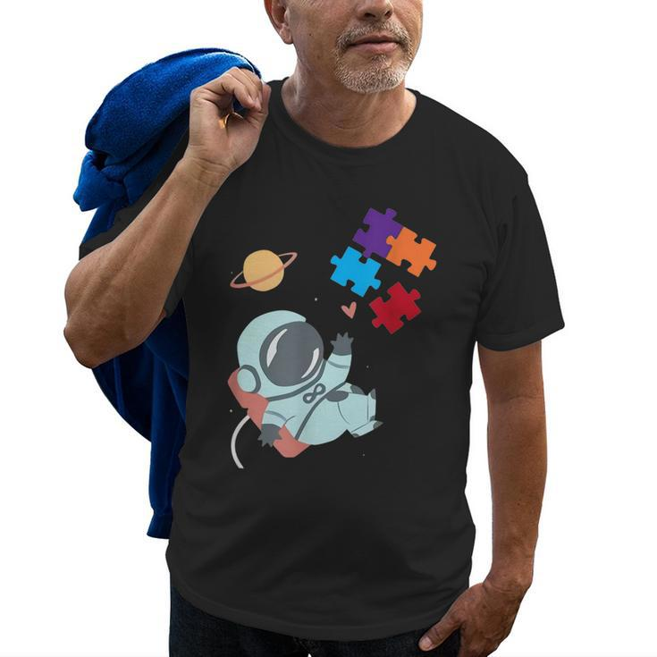 Autism Awareness Astronaut Puzzle Pieces Space Mom Dad Kids Old Men T-shirt