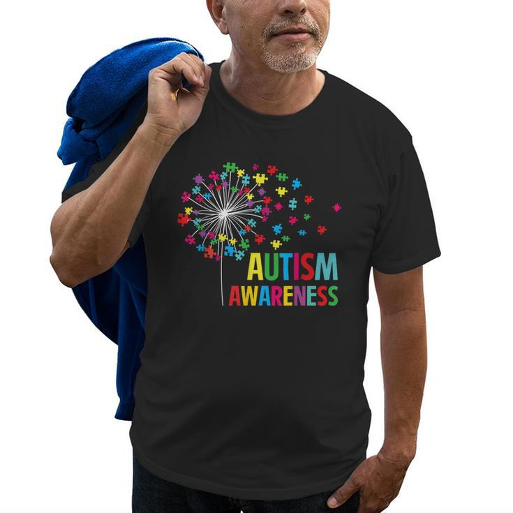 Autism Awareness Dandelion Puzzle Piece Dad Mom Autistic Old Men T-shirt