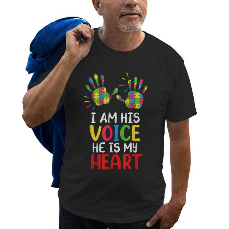 Autism Awareness Mom Dad  I Am His Voice Hes My Heart Old Men T-shirt