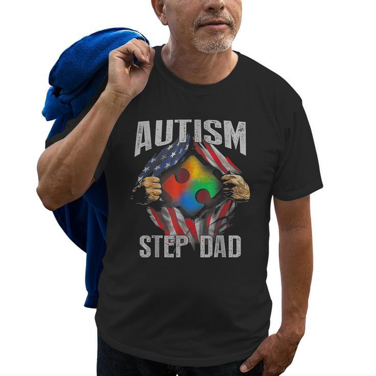 Autism Step Dad American Flag Autism Awareness Old Men T-shirt